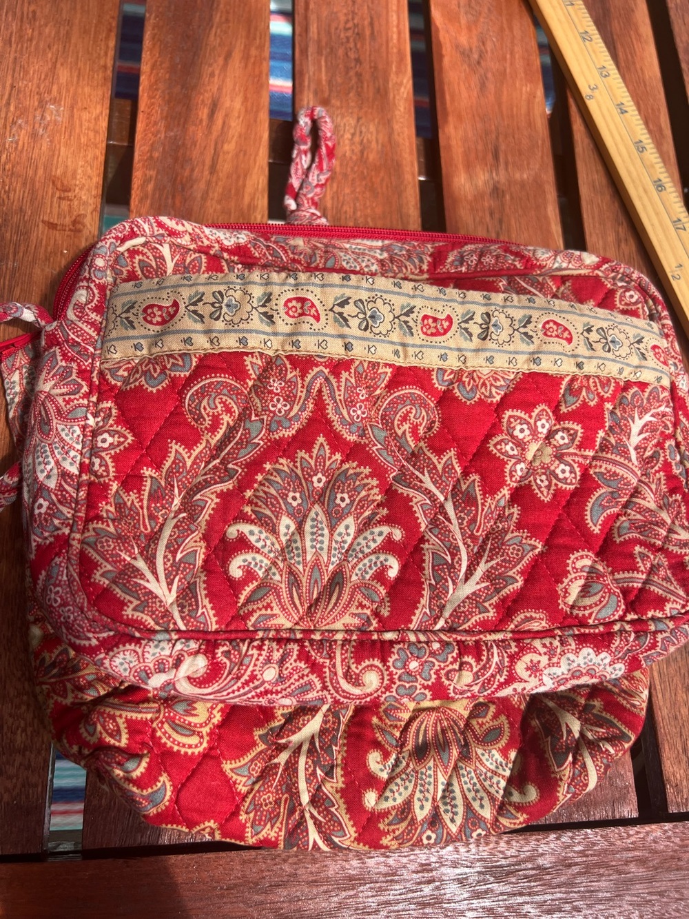 Vera Bradley Red Paisley Quilted Shoulder Bag and matching lg makeup bag